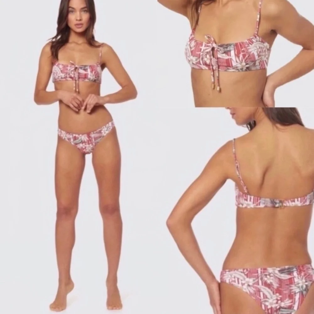 NWT Anthro Bikini Bottom Dolce Vita Tropical Print Cheeky Ruched Swim Bottom
